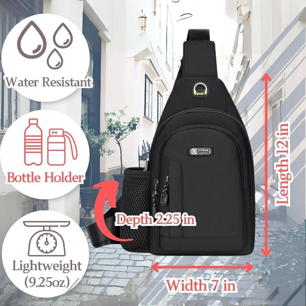 Anti-Theft Sling Bag Water-Resistant Crossbody Phone Pocket Travel Pack
